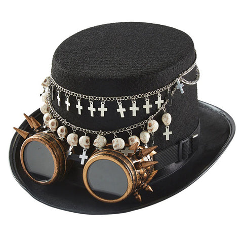 Steampunk Cross Magician Hat With Glasses