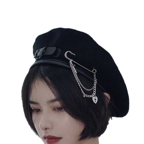 Harlene Leather Buckle Beret Hat