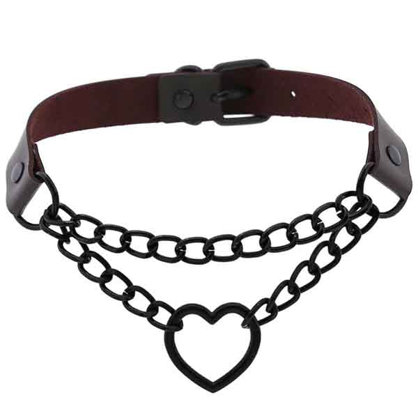 Chained Heart Gothic Leather Choker