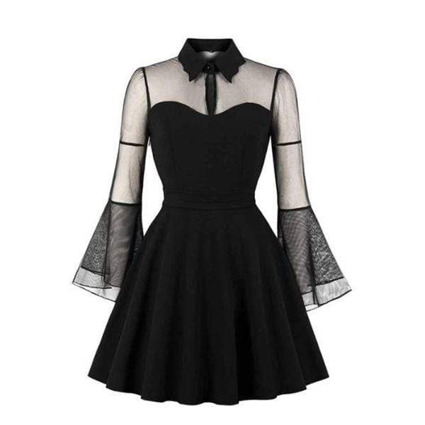Gothic Flare Sleeve Draped Mini Dress