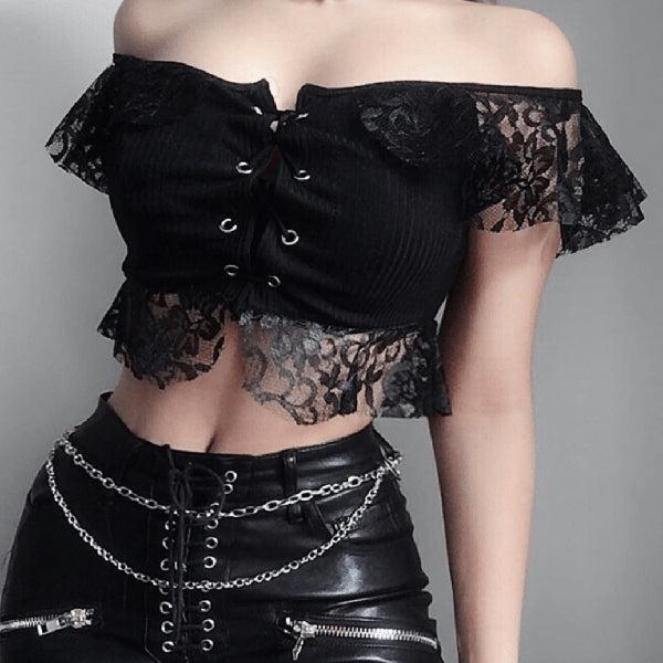Gothic Black Lace Crop Top