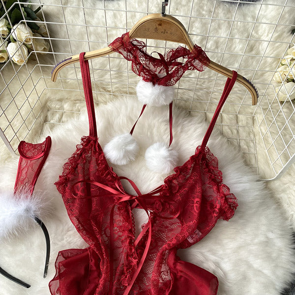 Gothic Valentine Lace Bodysuit Set