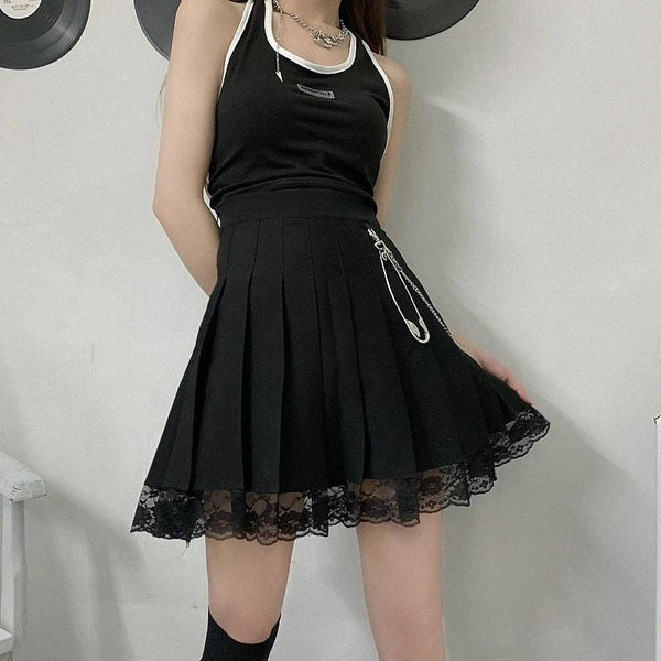 Ava Lace Pleated Mini Skirt