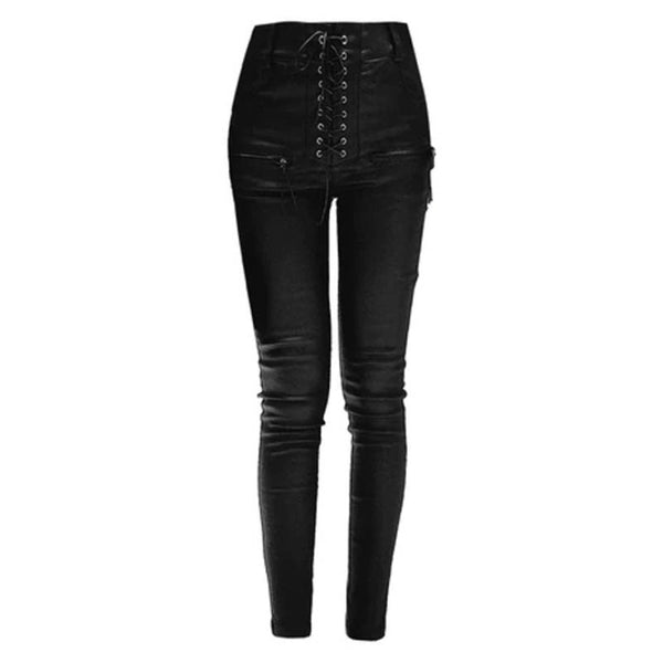Gothic Leather Lace Pants High Waist