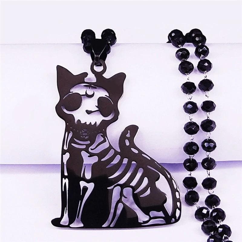 Gothic Cat Skeleton Necklace