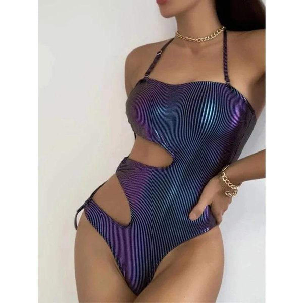 Ribbed Knot Side Shiny Swimsuit