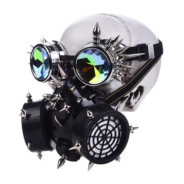 Techwear Steampunk Fully-Studded Gas Mask & Goggles