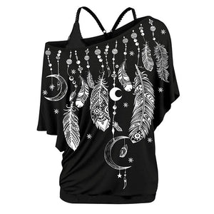 Moon Feathers Wide Shoulder Top