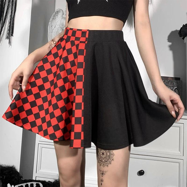 Red & Black Gothic Checkered Skirt