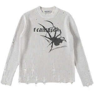 Punk Spider Distressed Knitted Sweater
