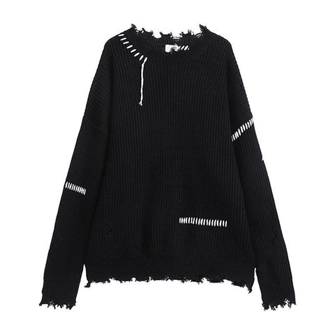 Hailey Black Distressed Knit Sweater