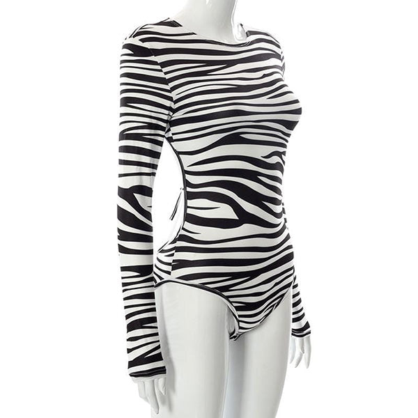 Nude Zebra Backless Bodysuit