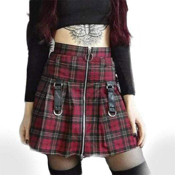 Gothic High Waist Belt Buckle Skirt