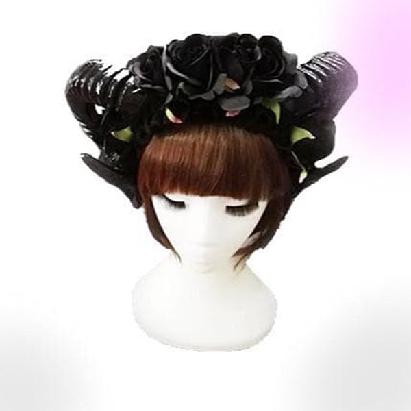 Gothic Horns headdress with optional black veil (black)