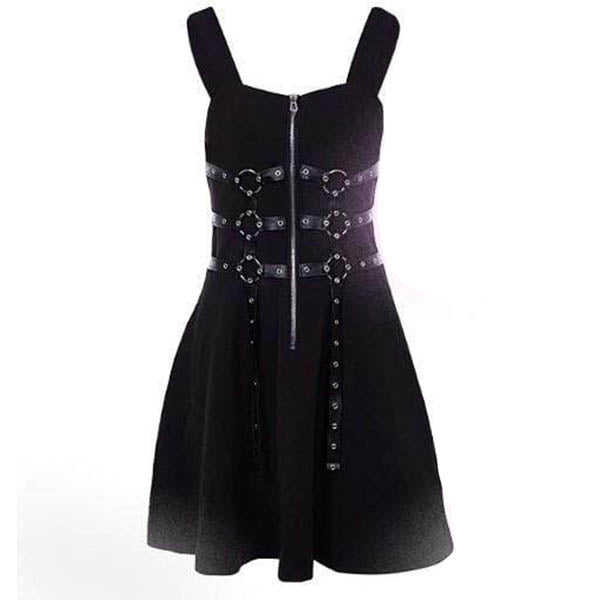 Gothic Vintage Retro Metal Chain Zipper Dress