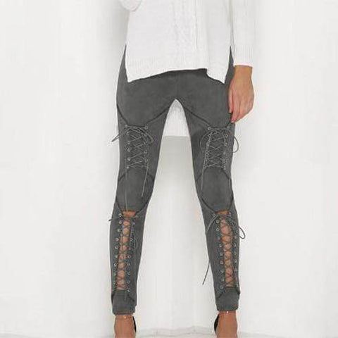 Gothic Lace Up Suede High Waist Pants
