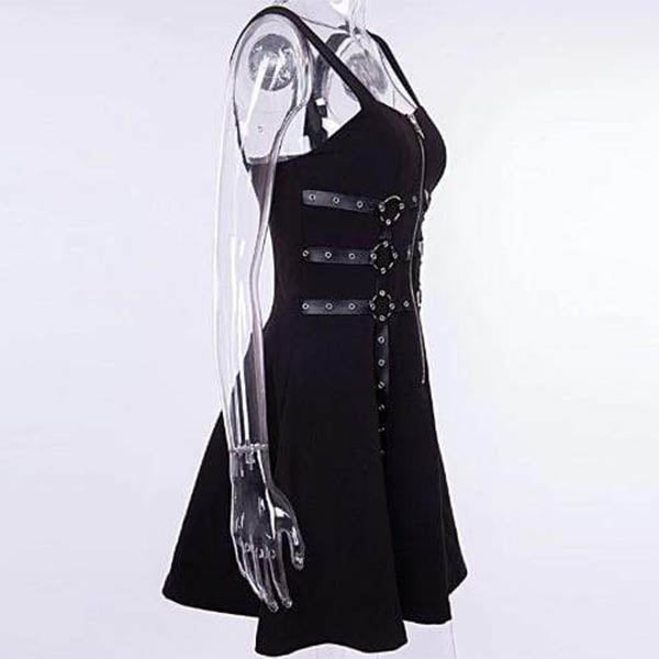 Gothic Vintage Retro Metal Chain Zipper Dress