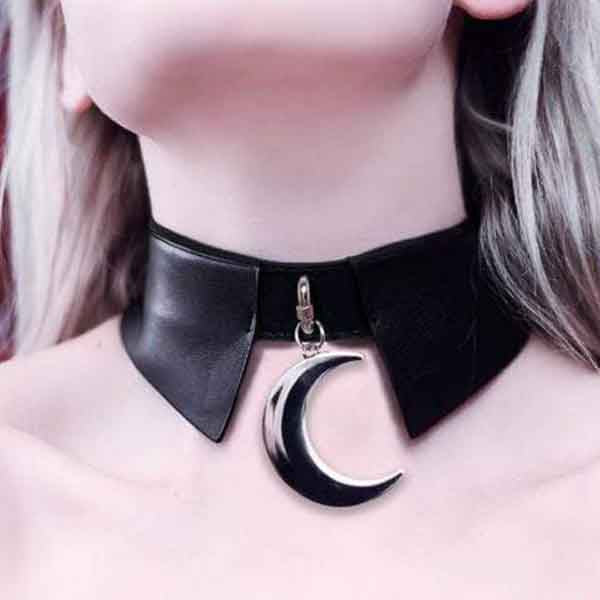 Gothic Moon Black Leather Choker