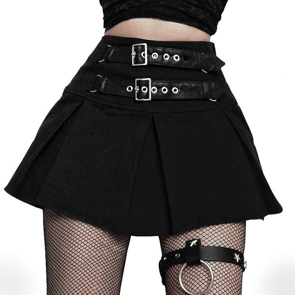 Twin Belt Pleated Skirt