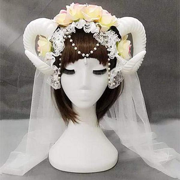 Gothic Horn Headdress and optional veil (white)
