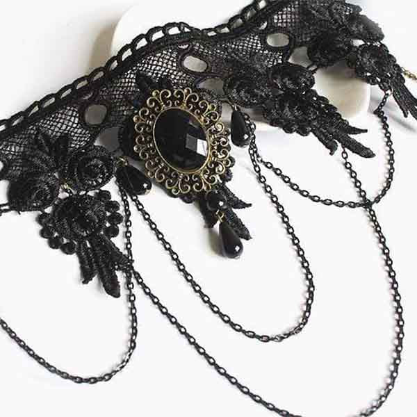 Goth Tassel Lace Necklace